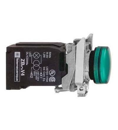 XB4BV33 Zelená kompletní signálka ? 22 plná čočka s BA9s žárovkou 110...120V, Schneider Electric