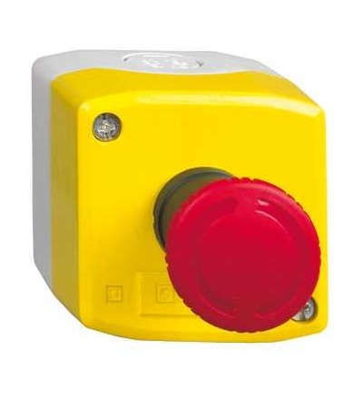 XALK178E žlutá skříňka, 1 červené hřibové tlač.nouz.zastav.O40 uvolnění otočením 1Z+1V, Schneider Electric