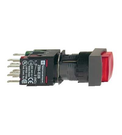 XB6CE4B5B červená čtver.s přesah.kompletní prosvět.tlač.? 16 s návratem 1Z+1V 12...24V, Schneider Electric