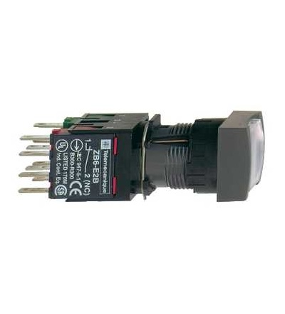 XB6CW1B1B Bílá čtver. ovládač stiskací prosvětlený lícující ? 16 s návratem 1Z 12...24V, Schneider Electric