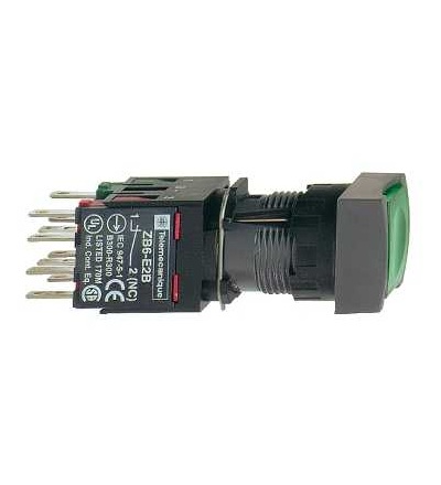 XB6CF3B5B Zel.čtver.ovládač stiskací prosvětlený lícující ? 16 s aretací 1Z+1V 12...24V, Schneider Electric