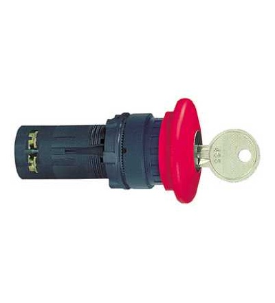XB7ES142P Nouzové zastav. ? 22, červená, hřibová hlava O 40mm, uvolnění klíčem, 1V, Schneider Electric