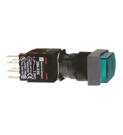 XB6DE3B5B Zelená čtver.s přesah.kompletní prosvět.tlač.? 16 s návratem 1Z+1V 12...24V, Schneider Electric