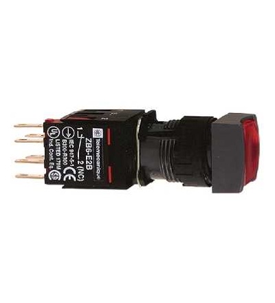 XB6CW4B2B červená čtver.ovládač stiskací prosvětlený lícující ? 16 s návratem 1V 12...24V, Schneider Electric