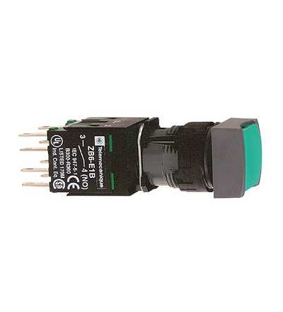 XB6CA35B Zelená čtver. ovládač stiskací lícující ? 16 s návratem 1Z+1V neoznačený, Schneider Electric