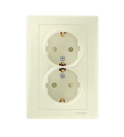 SDN3000447 Zásuvka dvojnásobná schuko 2x(2P+PE) s dětskými clonkami, beige, Schneider Electric