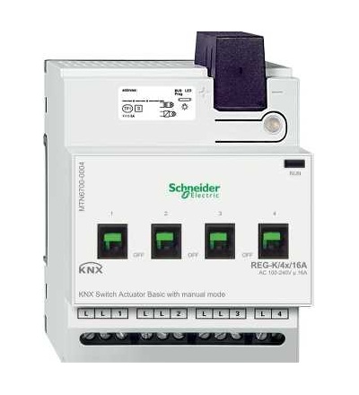 MTN6700-0004 KNX Spínací akční člen Basic REG-K/4/16 A s manuálním ovládáním, Schneider Electric