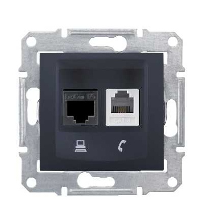 SDN5100170 Sedna, tel+data outlet, RJ11+RJ45 cat.5e UTP without frame graphite, Schneider Electric