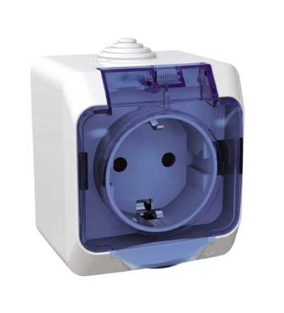 WDE000543 Cedar Plus, zásuvka 230V 16A 2p+SE (VDE), krytky, čirý kryt, bílá, Schneider Electric