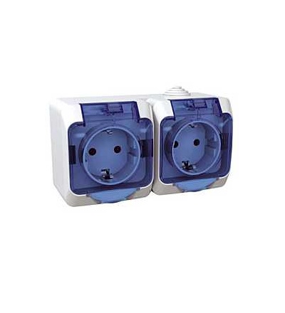 WDE000525 Cedar Plus, zásuvka dvojnásobná 230V 16A 2p+SE (VDE)-krytky-čirý kryt-bílá, Schneider Electric