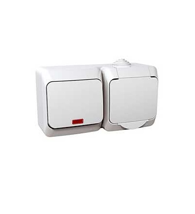 WDE000581 Cedar Plus, zásuvka 230V 16A a spínač jednopólový s orient.kontrol. ř.1So-bílá, Schneider Electric