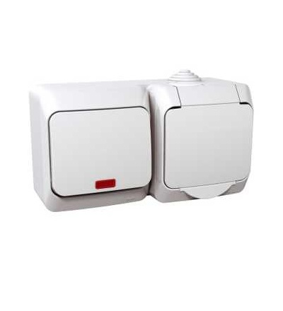 WDE000501 Cedar Plus-zás. VDE 230V 16A a spínač jednopólový s orient.kontrol. ř.1So-bílá, Schneider Electric