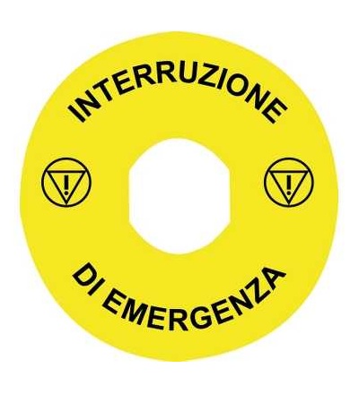 ZBY9660 štítek s pop. ? 60 pro nouz. zastav. -INTERRUZIONE DI EMERGENZA/logo ISO13850, Schneider Electric
