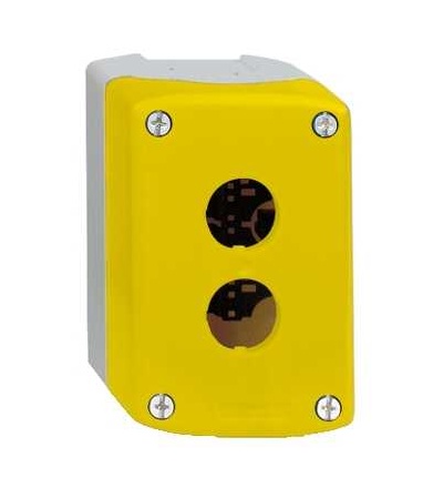 XALK02 žlutá prázdná skříňka s šedou základnou, 2 výřezy, Schneider Electric