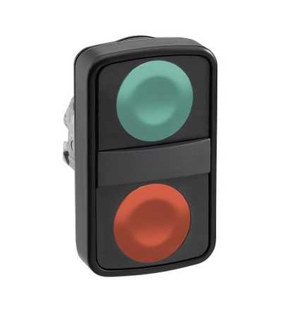 ZB4BA73407 Zelená lícující/červená lícujícíovl. hlavice dvoutlač. ? 22 neoznačený, Schneider Electric