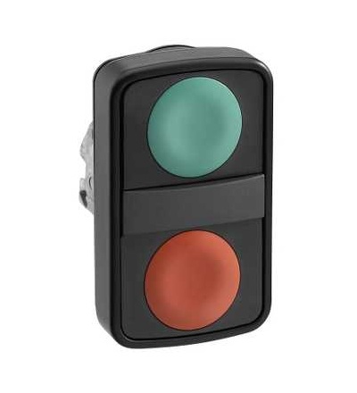 ZB4BL73407 Zelená lícující/červená s přesah. ovl. hlavice dvoutlač. ? 22 neoznačený, Schneider Electric