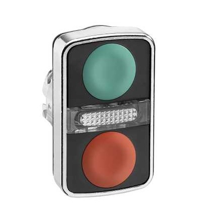 ZB4BW7A3740 Zelená lícující/čer. lícující ovl.hlavice dvoutlač.se signálkou ? 22 neoznačený, Schneider Electric
