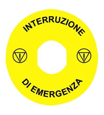ZBY8660 štítek s popisem ? 90 pro nouz. zast.- INTERRUZIONE DI EMERGENZA/logo ISO13850, Schneider Electric