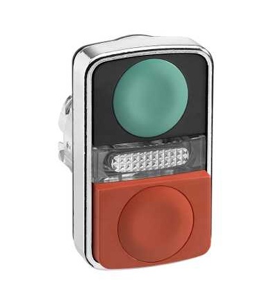 ZB4BW7L3740 Zelená lícující/čer. s přesah.ovl.hlavice dvoutlač.se signálkou ? 22 neoznačený, Schneider Electric