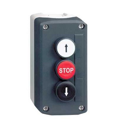 XALD326 Tmavě šedá skříňka, bílá zapuš./červená zapuš./černé zapuš. tlačítka ? 22, Schneider Electric