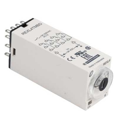 REXL4TMBD Miniaturní čas.relé, zpož. sepnutí, 0,1 s..100 h, 24 V DC, 4 přep., Schneider Electric