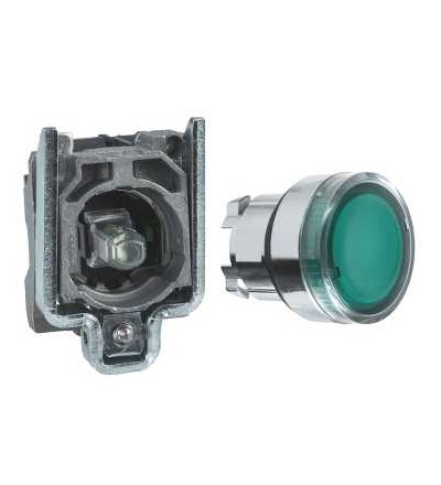 XB4BW33B1 Green flush complete illum pushbutton ? 22 spring return 1NO 24V, Schneider Electric