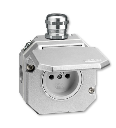 ABB Zásuvka jednonásobná s víčkem a kovovou šroub. průchodkou, Al, IP55 5518-2760 39