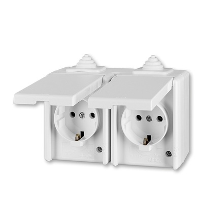 ABB Zásuvka dvojnásobná IP44, s ochr. kontakty (podle DIN), s víčky 5518-3069 B