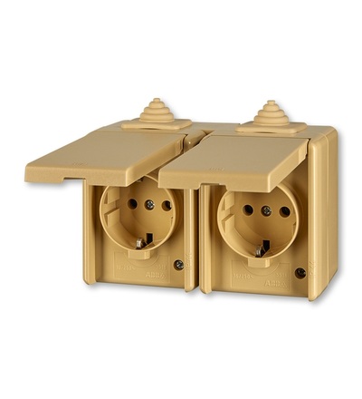 ABB Zásuvka dvojnásobná IP44, s ochr. kontakty (podle DIN), s víčky 5518-3069 D