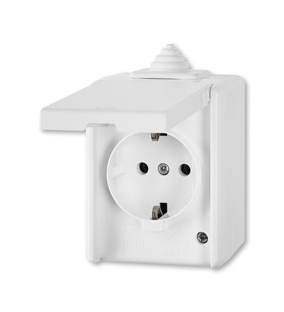 ABB Zásuvka jednonásobná IP44, s ochr. kontakty (podle DIN), s víčkem 5518-3929 B