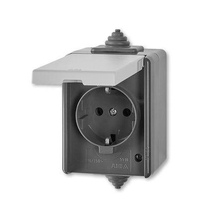 ABB Zásuvka jednonásobná IP44, s ochr. kontakty (podle DIN), s víčkem 5518-3969 S