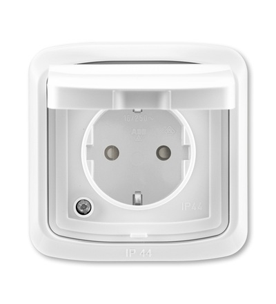 ABB Zásuvka 1nás. s bočními kontakty, s clonkami, víčkem, rámečkem, s drápky, IP44 5518A-3999 B