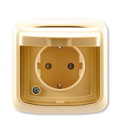 ABB Zásuvka 1nás. s bočními kontakty, s clonkami, víčkem, rámečkem, s drápky, IP44 5518A-3999 D