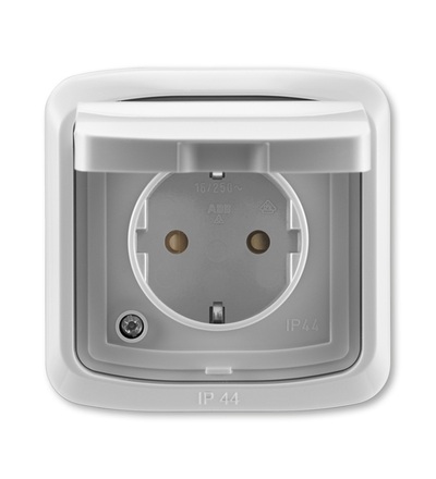 ABB Zásuvka 1nás. s bočními kontakty, s clonkami, víčkem, rámečkem, s drápky, IP44 5518A-3999 S