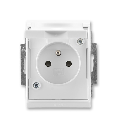 ABB Zásuvka jednonásobná s ochr. kolíkem, s clonkami, víčkem, s drápky, IP44 5518E-A02999 03