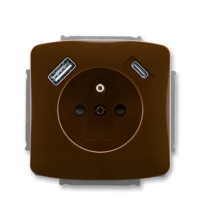 ABB Zásuvka 1násobná s kolíkem, s clonkami, s nabíjením USB-A, USB-C 5569A-A32357 H