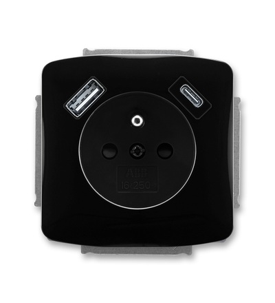 ABB Zásuvka 1násobná s kolíkem, s clonkami, s nabíjením USB-A, USB-C 5569A-A32357 N