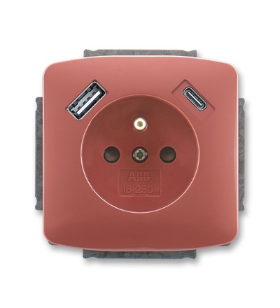 ABB Zásuvka 1násobná s kolíkem, s clonkami, s nabíjením USB-A, USB-C 5569A-A32357 R2