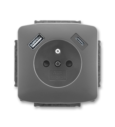 ABB Zásuvka 1násobná s kolíkem, s clonkami, s nabíjením USB-A, USB-C 5569A-A32357 S2