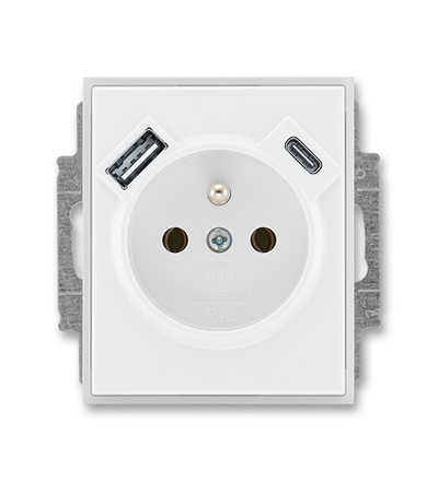 ABB Zásuvka 1násobná s kolíkem, s clonkami, s nabíjením USB-A, USB-C 5569E-A32357 01