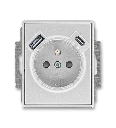 ABB Zásuvka 1násobná s kolíkem, s clonkami, s nabíjením USB-A, USB-C 5569E-A32357 08