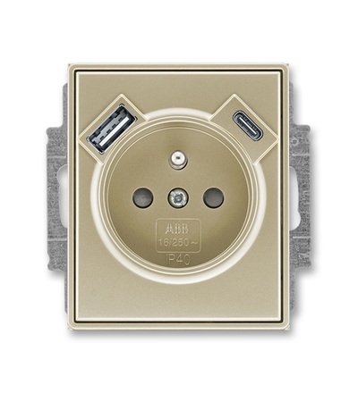 ABB Zásuvka 1násobná s kolíkem, s clonkami, s nabíjením USB-A, USB-C 5569E-A32357 33