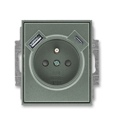 ABB Zásuvka 1násobná s kolíkem, s clonkami, s nabíjením USB-A, USB-C 5569E-A32357 34