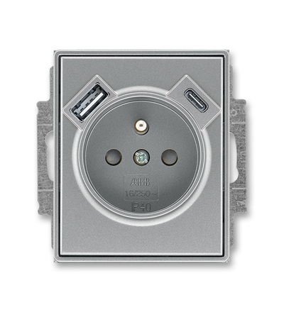 ABB Zásuvka 1násobná s kolíkem, s clonkami, s nabíjením USB-A, USB-C 5569E-A32357 36