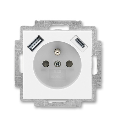 ABB Zásuvka 1násobná s kolíkem, s clonkami, s nabíjením USB-A, USB-C 5569H-A32357 01