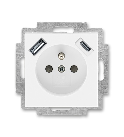 ABB Zásuvka 1násobná s kolíkem, s clonkami, s nabíjením USB-A, USB-C 5569H-A32357 03