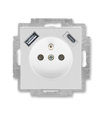 ABB Zásuvka 1násobná s kolíkem, s clonkami, s nabíjením USB-A, USB-C 5569H-A32357 16