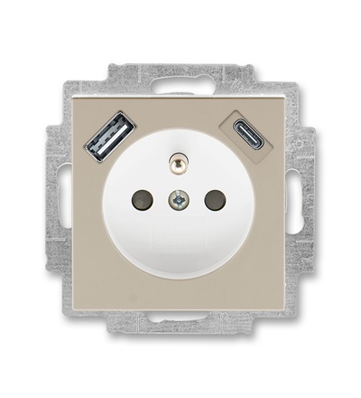 ABB Zásuvka 1násobná s kolíkem, s clonkami, s nabíjením USB-A, USB-C 5569H-A32357 18