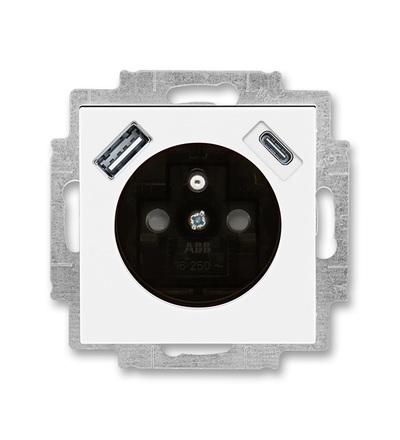 ABB Zásuvka 1násobná s kolíkem, s clonkami, s nabíjením USB-A, USB-C 5569H-A32357 62