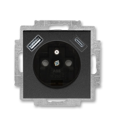 ABB Zásuvka 1násobná s kolíkem, s clonkami, s nabíjením USB-A, USB-C 5569H-A32357 63
